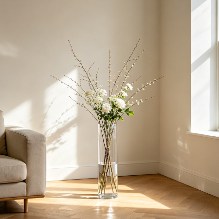 Tall Glass Floor Standing Flower Vase