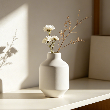 White Ceramic Minimalist Flower Vase Decor